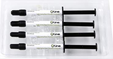 DLine Light Curing Nano Flowable Composite 4x2g syringes 1xA1, 2xA2, 1xA3 +10 tips